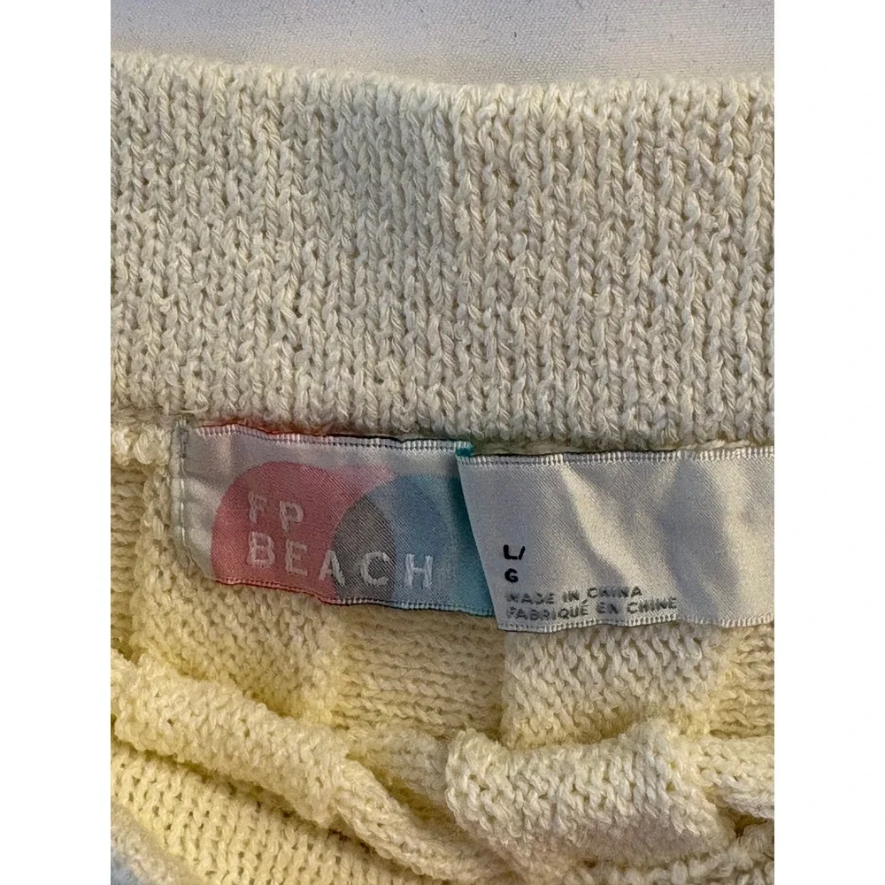 Free People Beach Knit Mini Skirt Large Cream Pleated Ribbed Textured Stretch